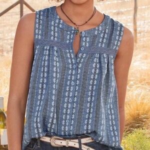 Emmie Rose Chambray Sleeveless Top Cotton Linen Blend Medium Women 604